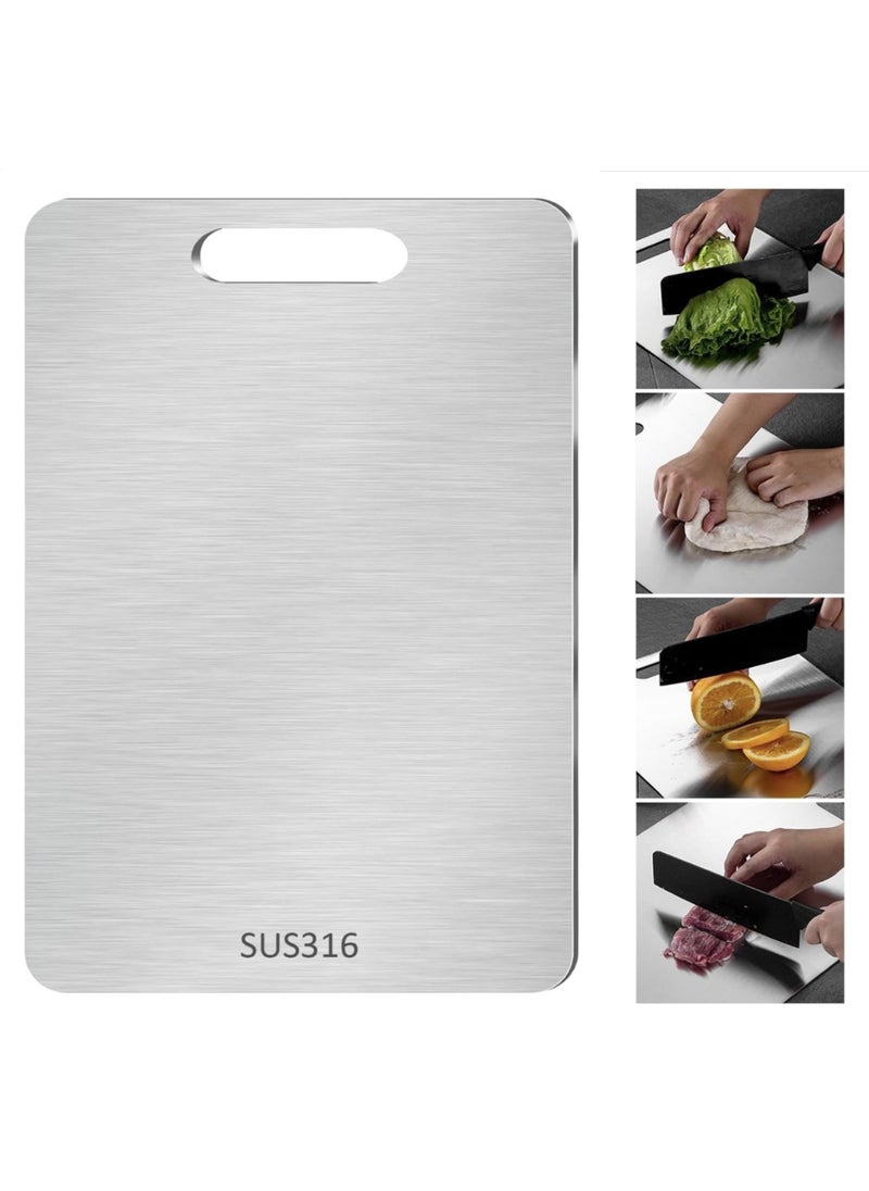 Stainless Steel Cutting Board - Titanium Cutting Board,Double-Sided Food Grade Cutting Board,Chopping Boards Cutting Mat kitchen Necessities for Home Outdoor Camping Meal Prep（34×23CM), Easy to Clean (SUS316 Premium Edition)