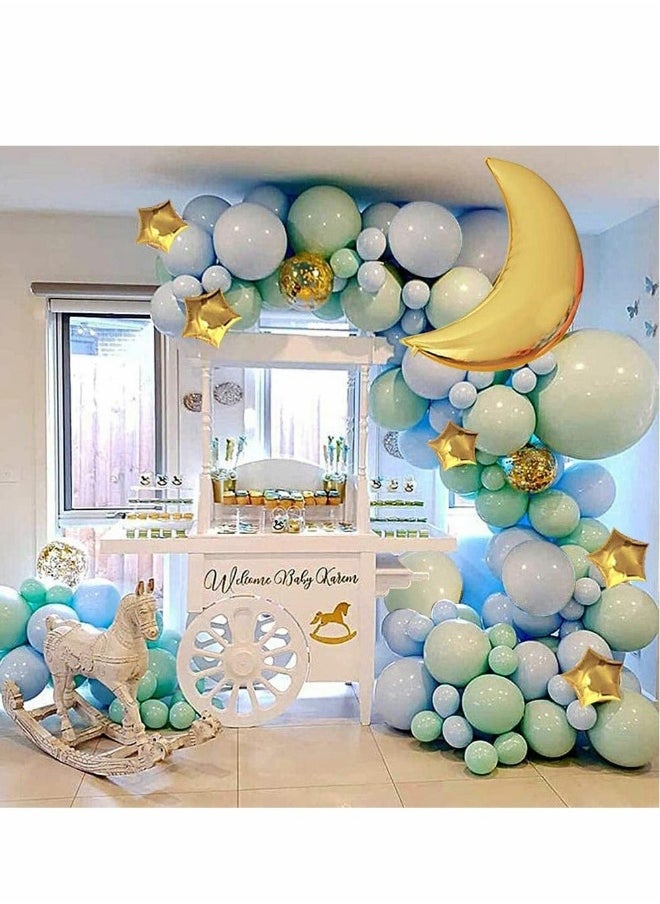 Balloon Arch Garland Kit,Confetti Latex Balloons 16Ft Party Decoration DIY Set (137Pcs Moon Blue+2 Tools )