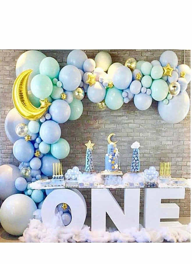 Balloon Arch Garland Kit,Confetti Latex Balloons 16Ft Party Decoration DIY Set (137Pcs Moon Blue+2 Tools )