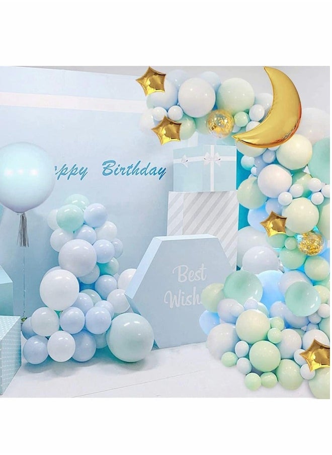 Balloon Arch Garland Kit,Confetti Latex Balloons 16Ft Party Decoration DIY Set (137Pcs Moon Blue+2 Tools )