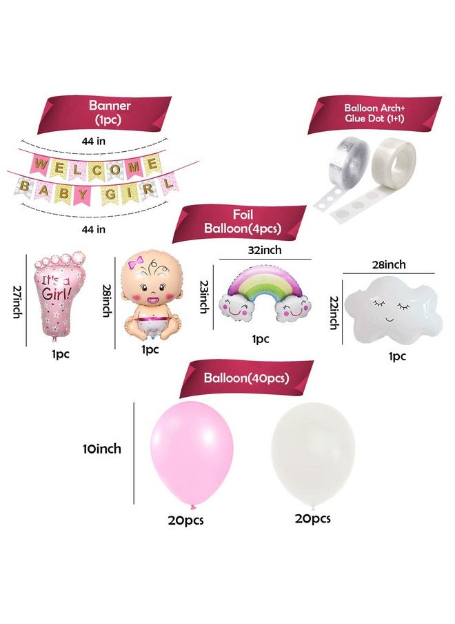 Welcome Baby Decoration- Huge 47Pcs|New Born Baby Welcome Home|Cradle Naming Ceremony Decoration Kit For Kids|Welcome Housewarming Home Princess|Metallic Foil Balloons For Decoration