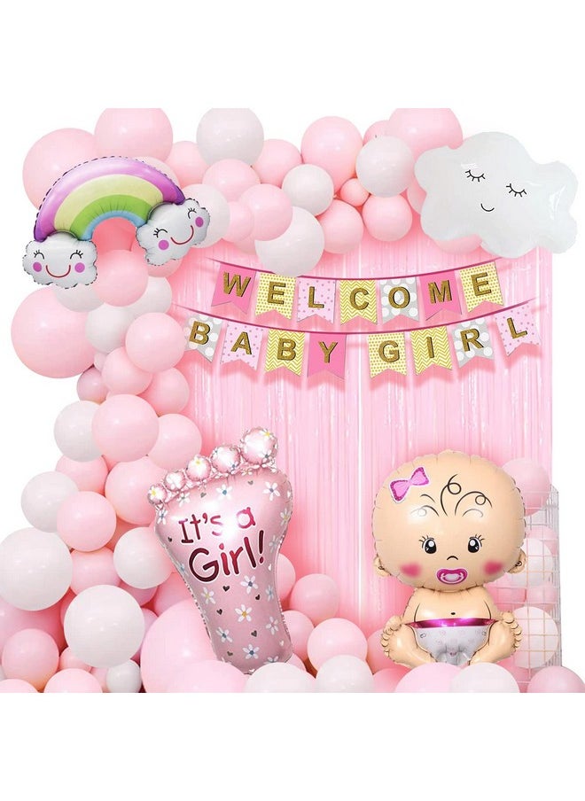 Welcome Baby Decoration- Huge 47Pcs|New Born Baby Welcome Home|Cradle Naming Ceremony Decoration Kit For Kids|Welcome Housewarming Home Princess|Metallic Foil Balloons For Decoration