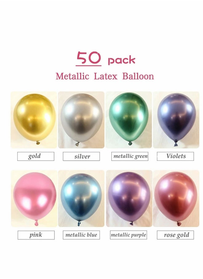 Party Balloon, 50 PCS 10 inch Metallic Latex Balloons, Assorted Color Decoration Balloons Kit for Birthday, Wedding, Party, Including Assorted Colors