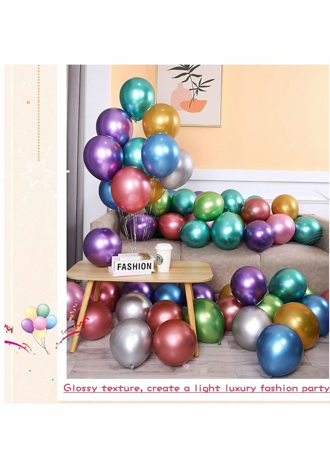 Party Balloon, 50 PCS 10 inch Metallic Latex Balloons, Assorted Color Decoration Balloons Kit for Birthday, Wedding, Party, Including Assorted Colors