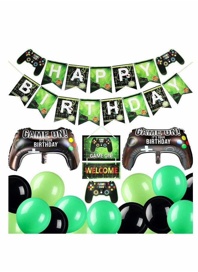 Video Game Party Supplies Happy Birthday Gaming Banner Game on Welcome Hanging Decor Game Party Balloons Game Table Covers Gaming Birthday Decorations, for Kids and Boys