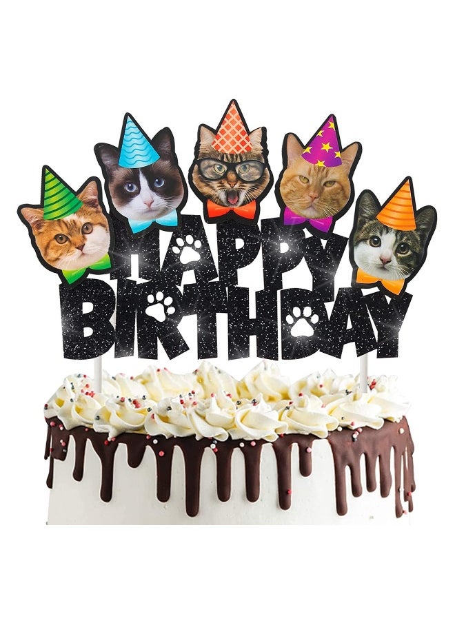 42pcs Cat Birthday Party Decoration Set Cat Face Banner Latex Balloons Kitten Happy Birthday Cake Cupcake Toppers for Meow Kitty Theme Birthday Party Supplies