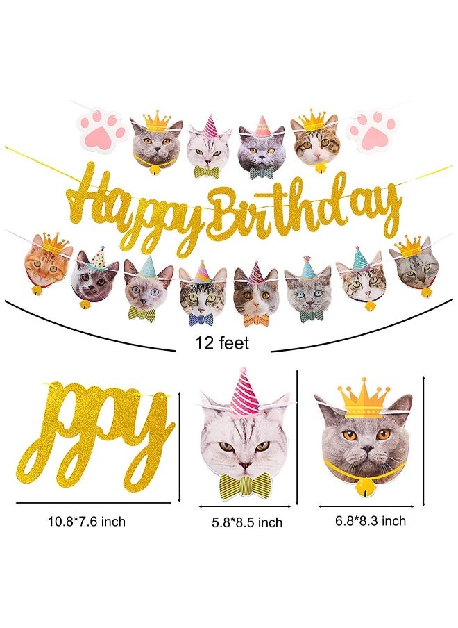 42pcs Cat Birthday Party Decoration Set Cat Face Banner Latex Balloons Kitten Happy Birthday Cake Cupcake Toppers for Meow Kitty Theme Birthday Party Supplies