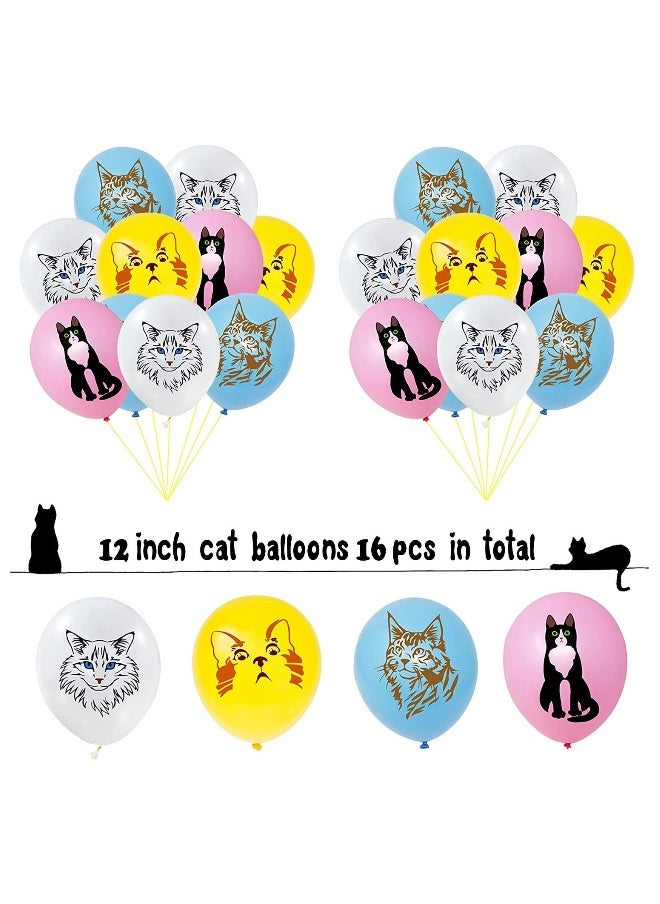 42pcs Cat Birthday Party Decoration Set Cat Face Banner Latex Balloons Kitten Happy Birthday Cake Cupcake Toppers for Meow Kitty Theme Birthday Party Supplies