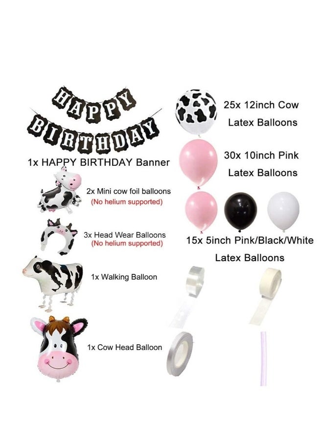 Party Decorations Balloon Kit 85pcs Arch Garland with Happy Birthday Banner Cow Print Balloons Baby Pink Balloons Walking Cow Mylar Balloon for Farm Birthday Party