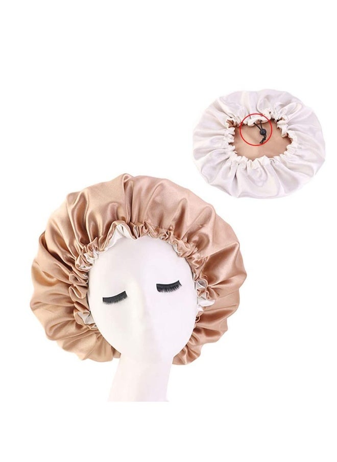 3 PCS Satin Night Sleep Cap Elastic Women Hair Bonnet Shower Caps For Curly or Afro Hair Double Layered Reversible Sleep Cap Adjustable Breathable Shower Hat A