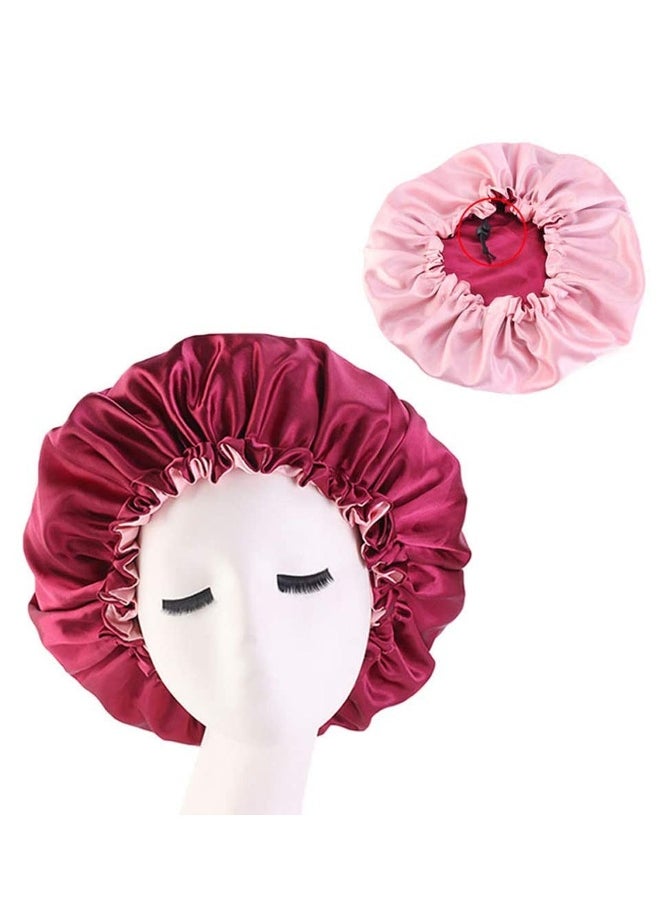 3 PCS Satin Night Sleep Cap Elastic Women Hair Bonnet Shower Caps For Curly or Afro Hair Double Layered Reversible Sleep Cap Adjustable Breathable Shower Hat A