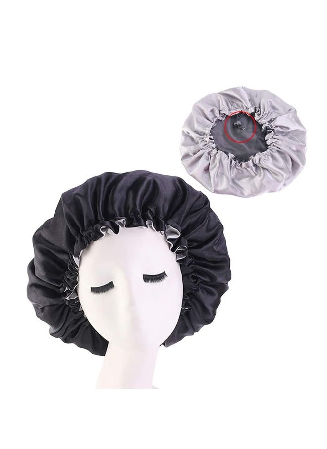 3 PCS Satin Night Sleep Cap Elastic Women Hair Bonnet Shower Caps For Curly or Afro Hair Double Layered Reversible Sleep Cap Adjustable Breathable Shower Hat A