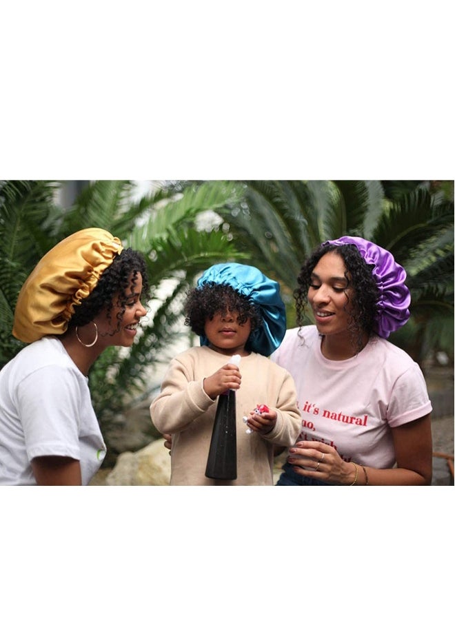 3 PCS Satin Night Sleep Cap Elastic Women Hair Bonnet Shower Caps For Curly or Afro Hair Double Layered Reversible Sleep Cap Adjustable Breathable Shower Hat A