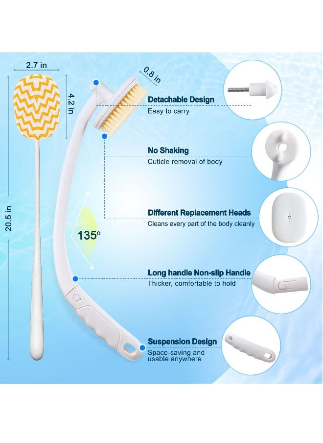 Shower Brush for Body, 20.5” Long Handle Back Scrubber for Shower with 3 Pcs Replace Head, Exfoliation and Improved Skin Health Suitable for Women, Men, Elderly