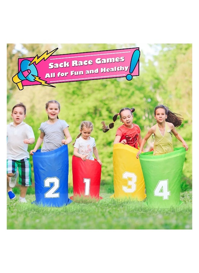 32 Pcs Sports Day Kit Sack Race Set Bean Bag Toss Fun Outdoor Garden Family Game for Adults And Kids Includes 4 Coloured Sack 4 Eggs 4 Spoons 4 Bean Bags 2 Whistles and other