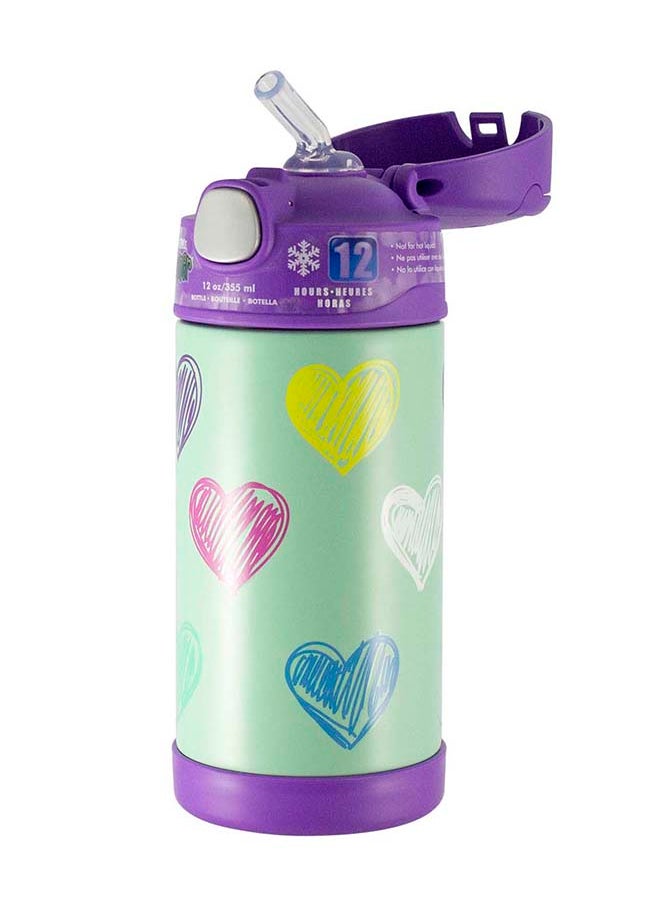 Stainless Steel Vacuum Insulated Hydration Bottle with Easy-Sip Straw Leak-Proof Lid - 355ml Hearts