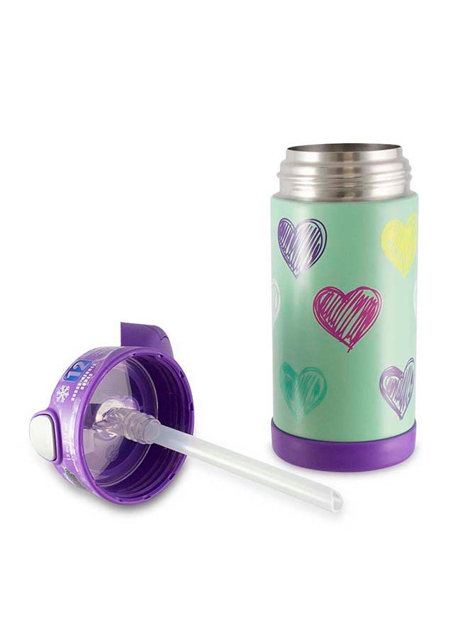 Stainless Steel Vacuum Insulated Hydration Bottle with Easy-Sip Straw Leak-Proof Lid - 355ml Hearts