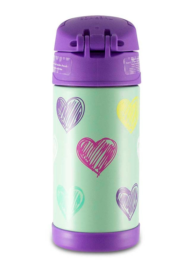 Stainless Steel Vacuum Insulated Hydration Bottle with Easy-Sip Straw Leak-Proof Lid - 355ml Hearts