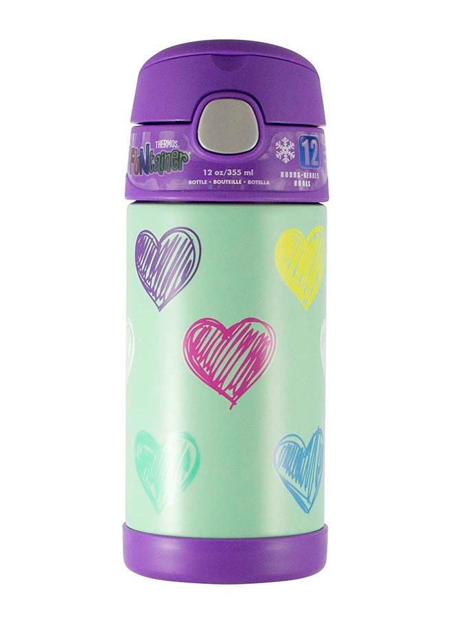 Stainless Steel Vacuum Insulated Hydration Bottle with Easy-Sip Straw Leak-Proof Lid - 355ml Hearts