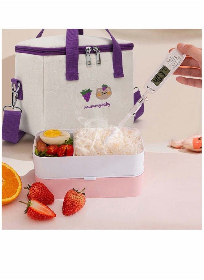 Reusable Lunch Bags Large Cooler Tote Bag Aesthetic Kawaii Cute Lunch Bag Box with Straps Insulated Waterproof Durable for Women Girls Kids Office School (Purple)