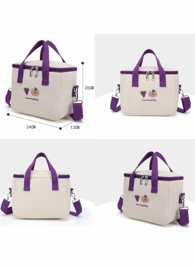 Reusable Lunch Bags Large Cooler Tote Bag Aesthetic Kawaii Cute Lunch Bag Box with Straps Insulated Waterproof Durable for Women Girls Kids Office School Purple