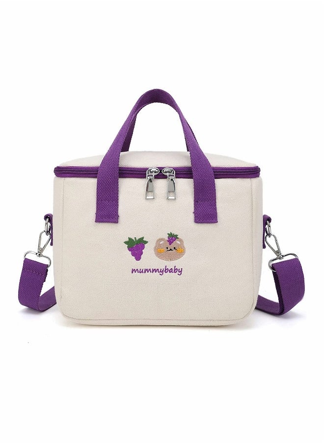 Reusable Lunch Bags Large Cooler Tote Bag Aesthetic Kawaii Cute Lunch Bag Box with Straps Insulated Waterproof Durable for Women Girls Kids Office School Purple