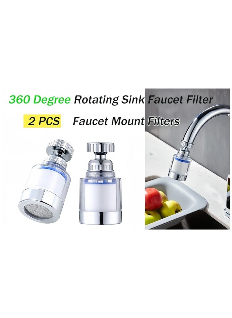 Sink Filter Water Faucet, 2 Pcs Universal 360 Degree Rotating Sink Filter with 8 Filter Element, Kitchen Faucet Water Filter for Home Kitchen Bathroom