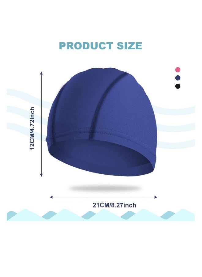 3 Pieces Swimming Caps Comfortable Fabric Swimming Hat Premium Quality Stretchable Unisex Polyester Cloth Swimming Cap Lightweight Bathing Caps for Water Sports 3 Colors