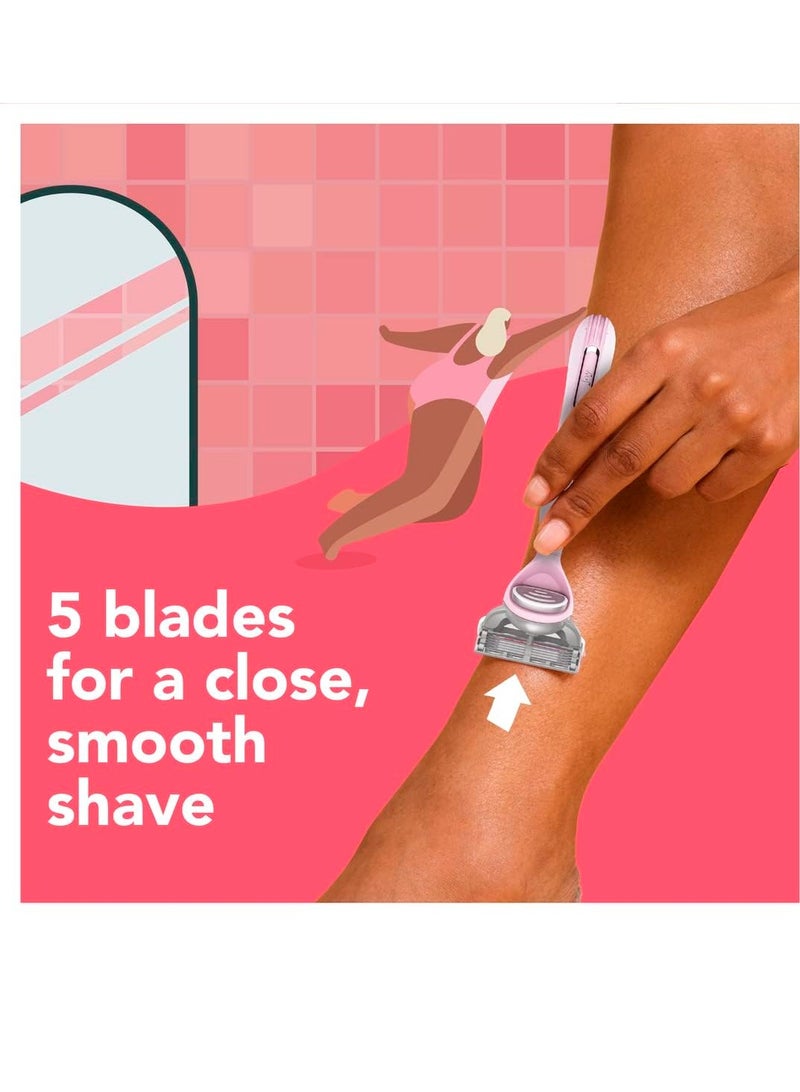 Razors for Women, 1 Handle, 8 Razor Blade Refills, Pink, Lubrastrip to Help Avoid Skin Irritation