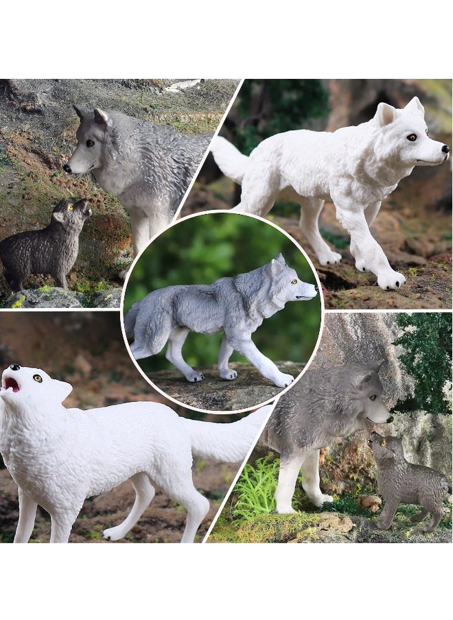 8PCS Realistic Wolf Toy Figures Set - Plastic Jungle Forest Wild Animal Figurines for Kids, Boys & Girls