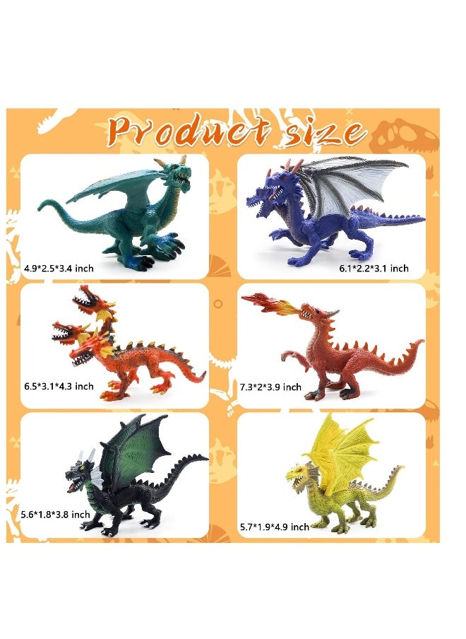 Dragon Toy Figures, 6 pcs Plastic Dragon Figurines, Mini Dragon Toys, Flying Dragon Statue Cake Topper in Assorted Colors and Styles, Kids Toys Birthday Party Decoration