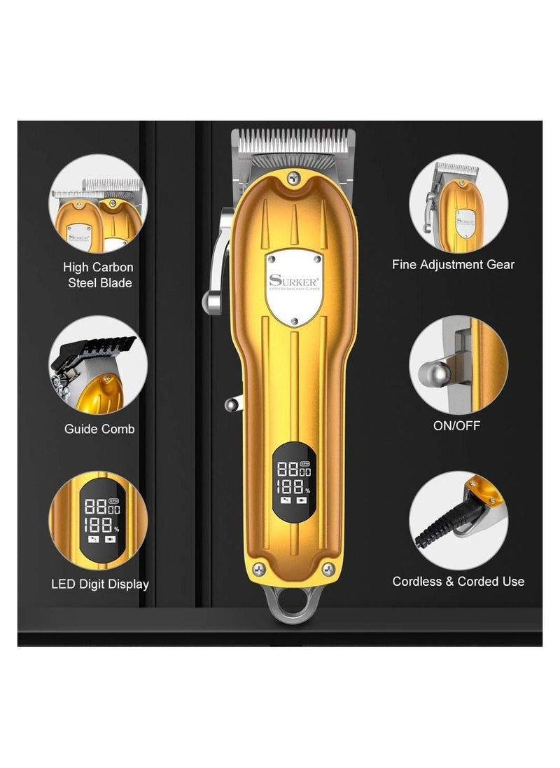 Mens Professional Hair Trimmer Barber Clipper Set Beard Trimmer Cordless Hair Cutting Grooming Kit LED Display USB Rechargeable