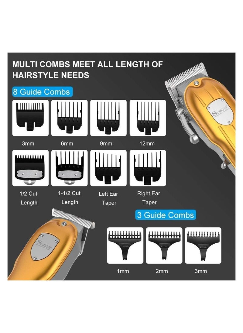 Mens Professional Hair Trimmer Barber Clipper Set Beard Trimmer Cordless Hair Cutting Grooming Kit LED Display USB Rechargeable