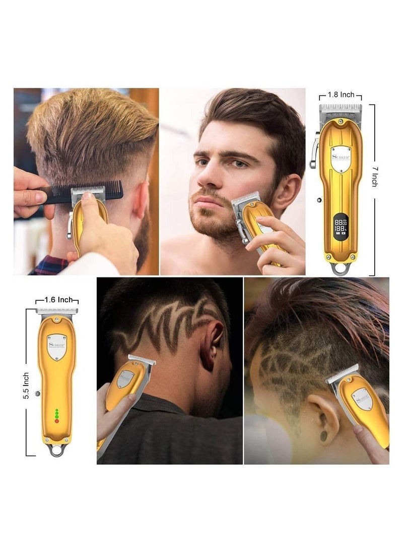 Mens Professional Hair Trimmer Barber Clipper Set Beard Trimmer Cordless Hair Cutting Grooming Kit LED Display USB Rechargeable