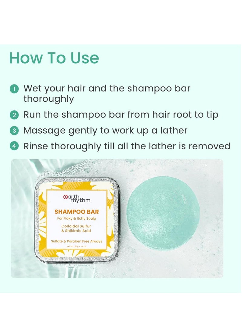 Earth Rhythm Anti-Dandruff Shampoo Bar for Itchy & Flaky Scalp | Men & Women | Contains Arnica Peppermint & Menthol Extracts | Sulphate & Paraben Free - 80gm