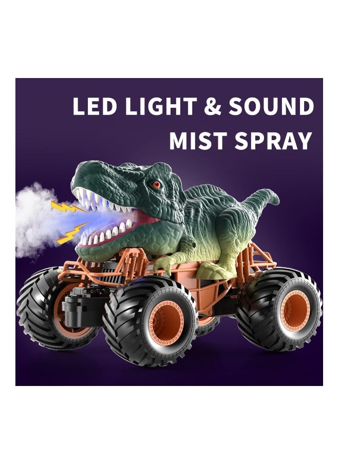 2.4GHz Remote Control Dinosaur Car RC Dino Toys with Light Sound Spray Indoor Outdoor All Terrain Electric RC Car Toys Birthday Gifts for 3 to 12 Boys Kids