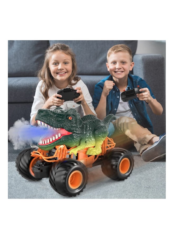 2.4GHz Remote Control Dinosaur Car RC Dino Toys with Light Sound Spray Indoor Outdoor All Terrain Electric RC Car Toys Birthday Gifts for 3 to 12 Boys Kids