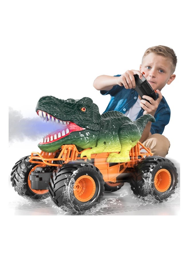 2.4GHz Remote Control Dinosaur Car RC Dino Toys with Light Sound Spray Indoor Outdoor All Terrain Electric RC Car Toys Birthday Gifts for 3 to 12 Boys Kids