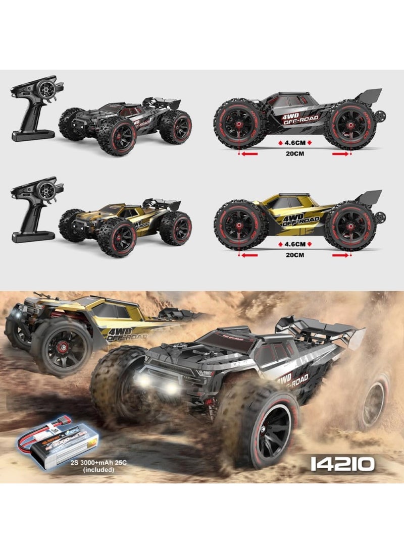 MJX Hyper Go 14210 Brushless RC Cars for Adults,1/14 High-Speed 55-75KMH Fast RC Truck,2SBattery, 4wd Offroad Electric Powered Remote Control Cars Gift for Boys with 2 Shells and Extra Tires