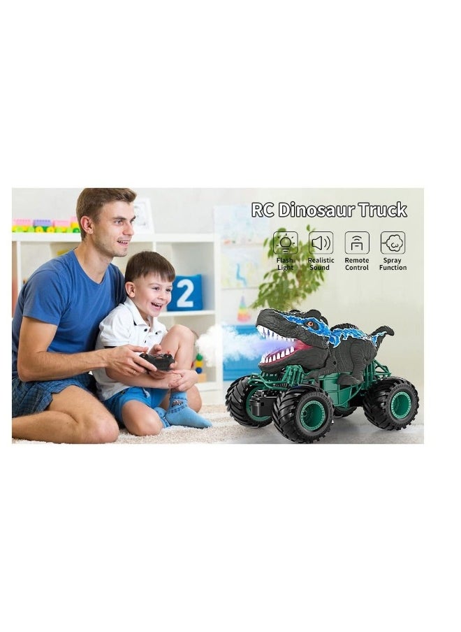 2.4GHz Remote Control Dinosaur Car Toys for Kids Boys RC Dino Car with Light Sound Spray Indoor Outdoor All Terrain Electric RC Toys Gifts for 3 to 12 Kids