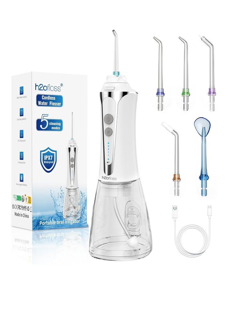 H2ofloss Water Dental Flosser Cordless, 300ML Rechargeable Oral Irrigator for Teeth Cleaning, Portable & IPX7 Waterproof Teeth Cleaner Pick for Braces Home Travel