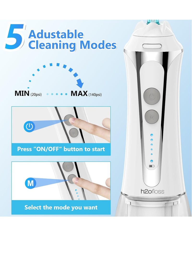 H2ofloss Water Dental Flosser Cordless, 300ML Rechargeable Oral Irrigator for Teeth Cleaning, Portable & IPX7 Waterproof Teeth Cleaner Pick for Braces Home Travel