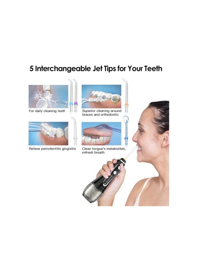 Water Flosser For Teeth Cordless 300Ml Portable Oral Irrigator Flosser 5 Cleaning Modes And 6 Jet Tips Ipx7 Waterproof