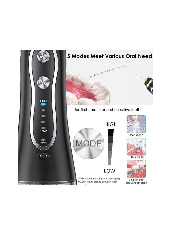 Water Flosser For Teeth Cordless 300Ml Portable Oral Irrigator Flosser 5 Cleaning Modes And 6 Jet Tips Ipx7 Waterproof