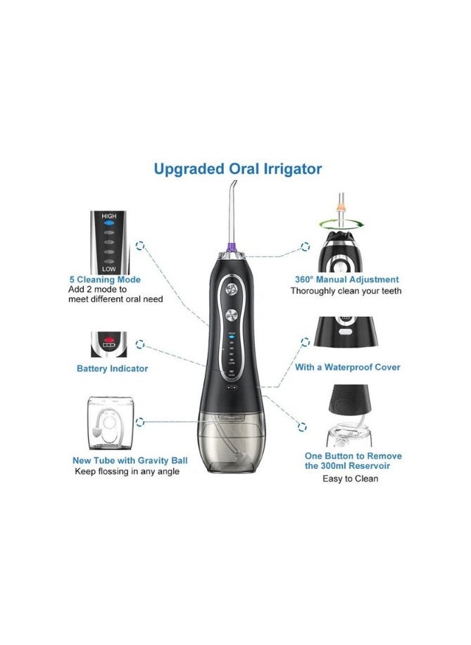 Water Flosser For Teeth Cordless 300Ml Portable Oral Irrigator Flosser 5 Cleaning Modes And 6 Jet Tips Ipx7 Waterproof