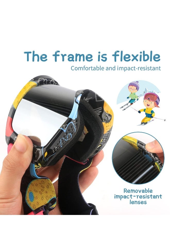 Kids Ski Goggles, Outdoor Ski Goggles, 100% UV Protection, OTG Anti-Fog Glasses, Helmet Compatible, Kids Snow Snowboard Goggles for Boys Girls Youth
