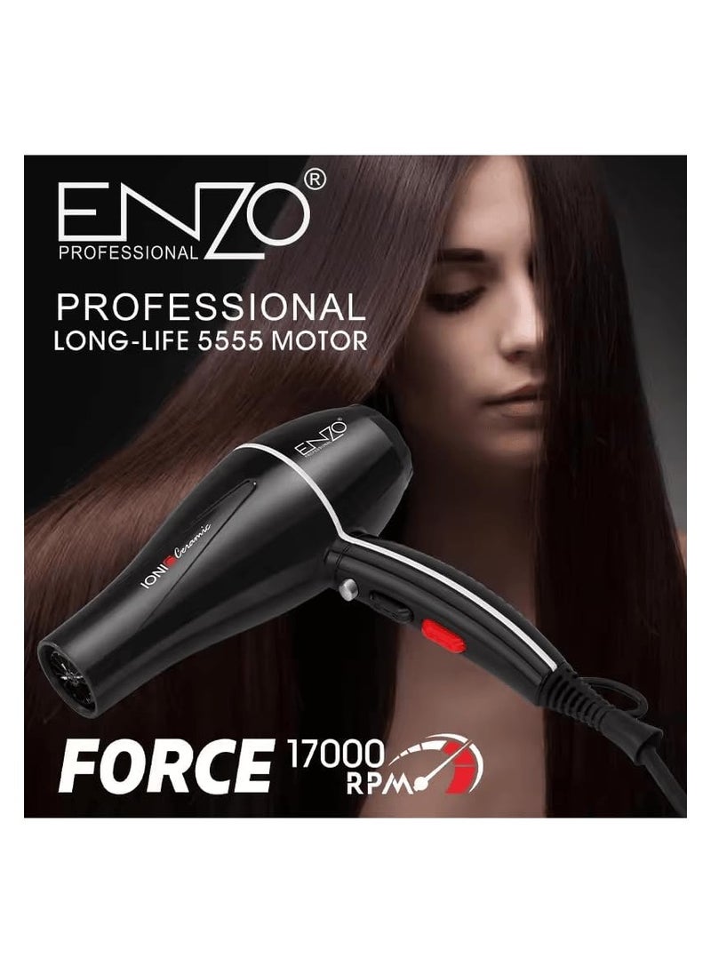 ENZO EN-111B Professional 2000W Ionic Hair Dryer 3 Heat & 2 Speed Settings with Diffuser