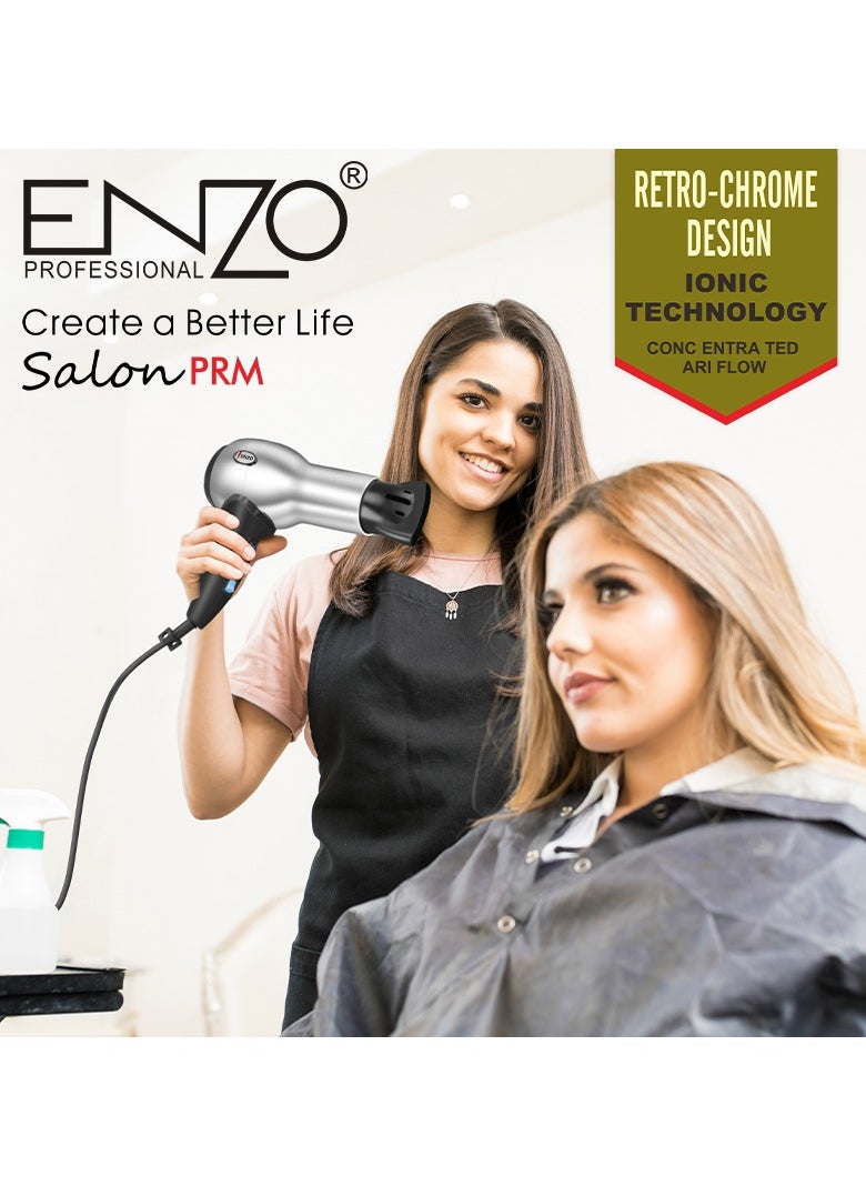 ENZO EN-8225 Professional Hair Dryer – 2200W Ionic Hair Dryer with 3 Heat & 2 Speed Settings, Diffuser Attachmen