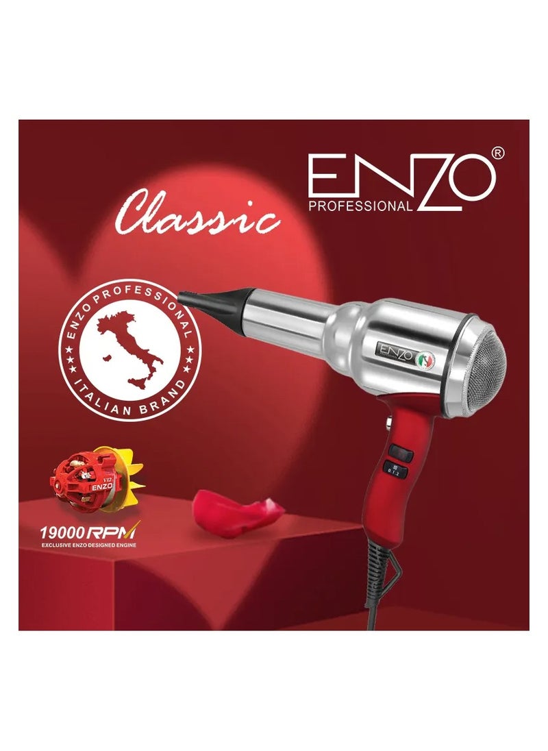 ENZO EN-8228 High-Power Retro Hair Dryer Stainless Steel AC Motor for Fast Drying & Salon Results