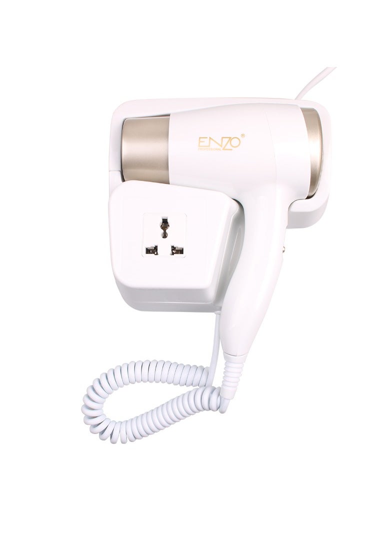 ENZO EN-6622 3000W Professional Wall-Mounted Hair Dryer Luxury Durable Noiseless Salon & Hotel Bathroom Dryer (White)